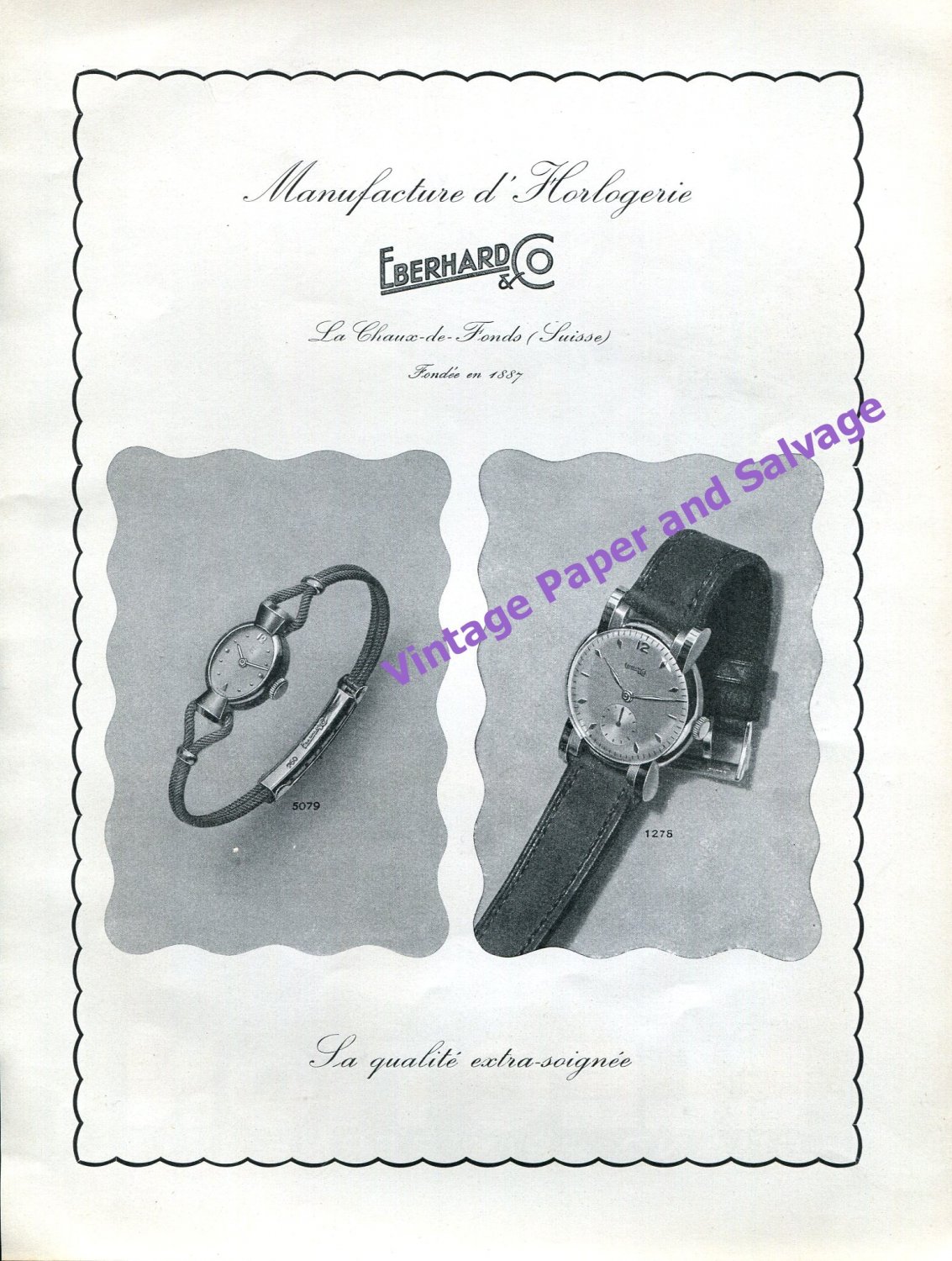 1946 Eberhard & Co Watch Company Switzerland Vintage 1940s Swiss Print Ad Advert