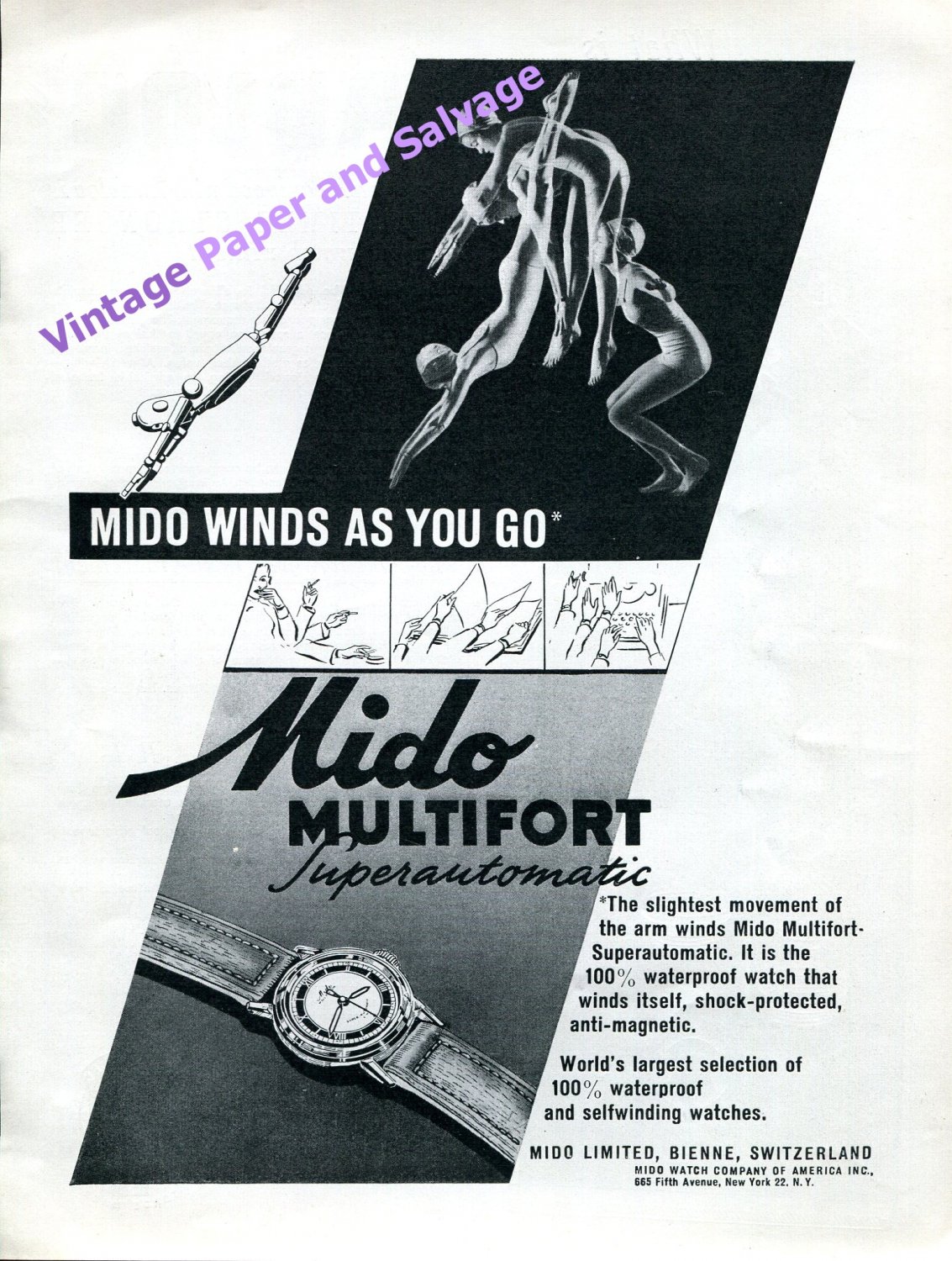 1946 Mido Multifort Superautomatic Watch Advert Winds As You Go Swiss Print Ad