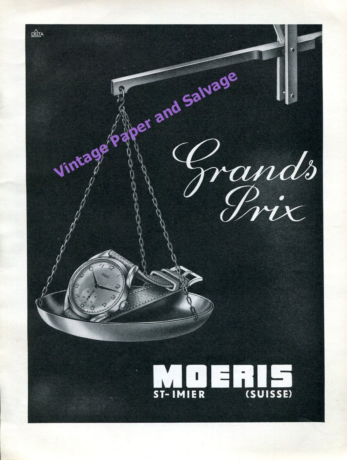 1946 Moeris Watch Company Grands Prix St-Imier Switzrland Vintage Swiss Print Ad