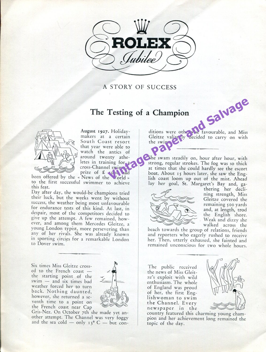 1946 Rolex Mercedes Gleitze The Testing of a Champion Rolex Watch Co ...