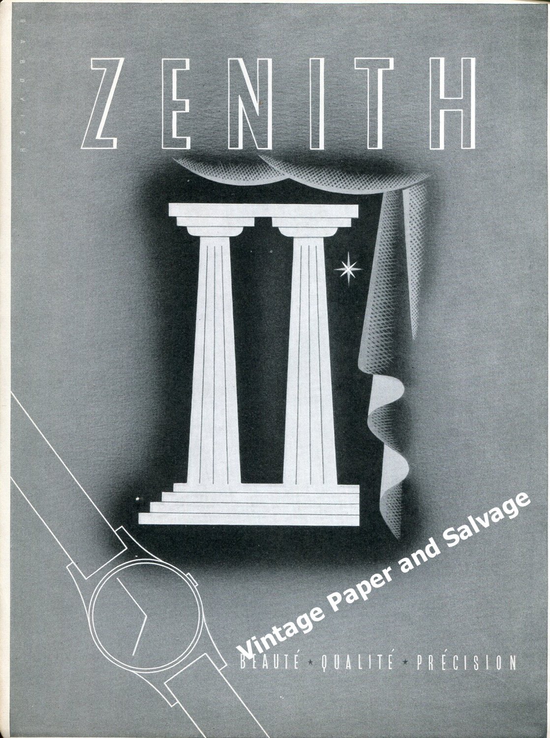 1949 Zenith Watch Company Beauty Quality Precision Vintage 1940s Swiss Print Ad Suisse