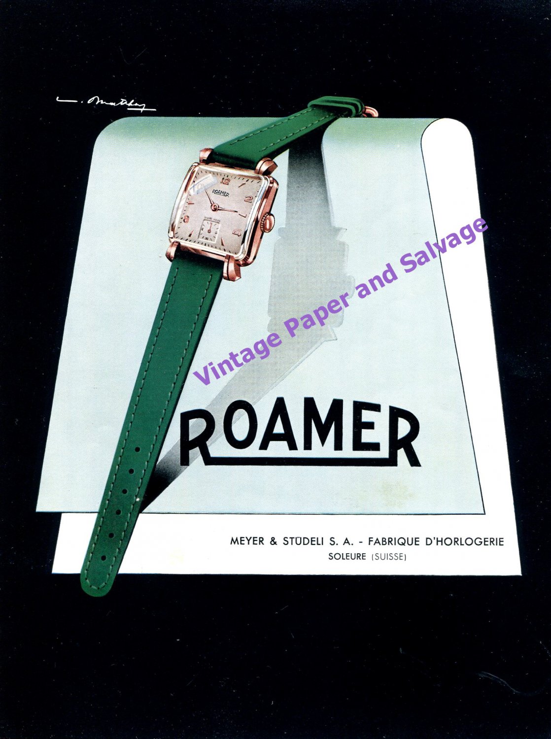 1949 Roamer Watch Company Meyer & Studeli SA Switzerland Vintage Swiss Print Ad