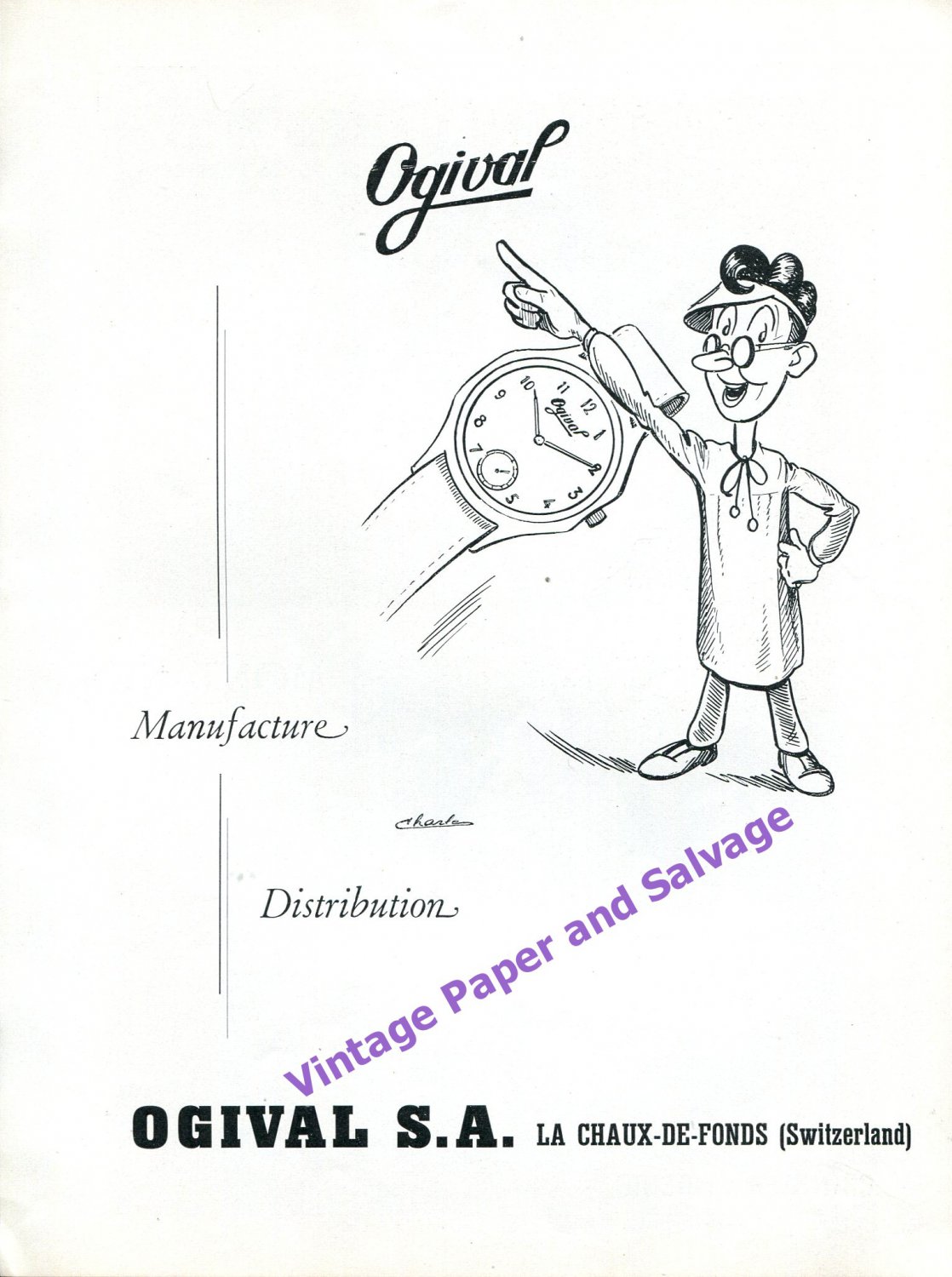 1949 Ogival Watch Company Switzerland Vintage 1940s Swiss Print Ad Suisse Advert