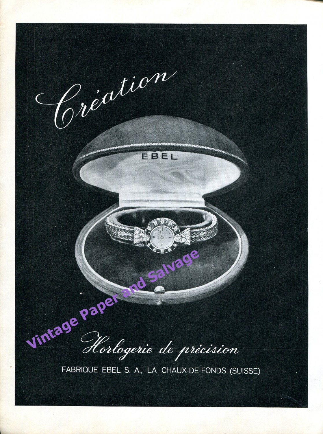 1949 Ebel Watch Company Fabrique Ebel SA Switzerland 1940s Swiss Print Ad Advert