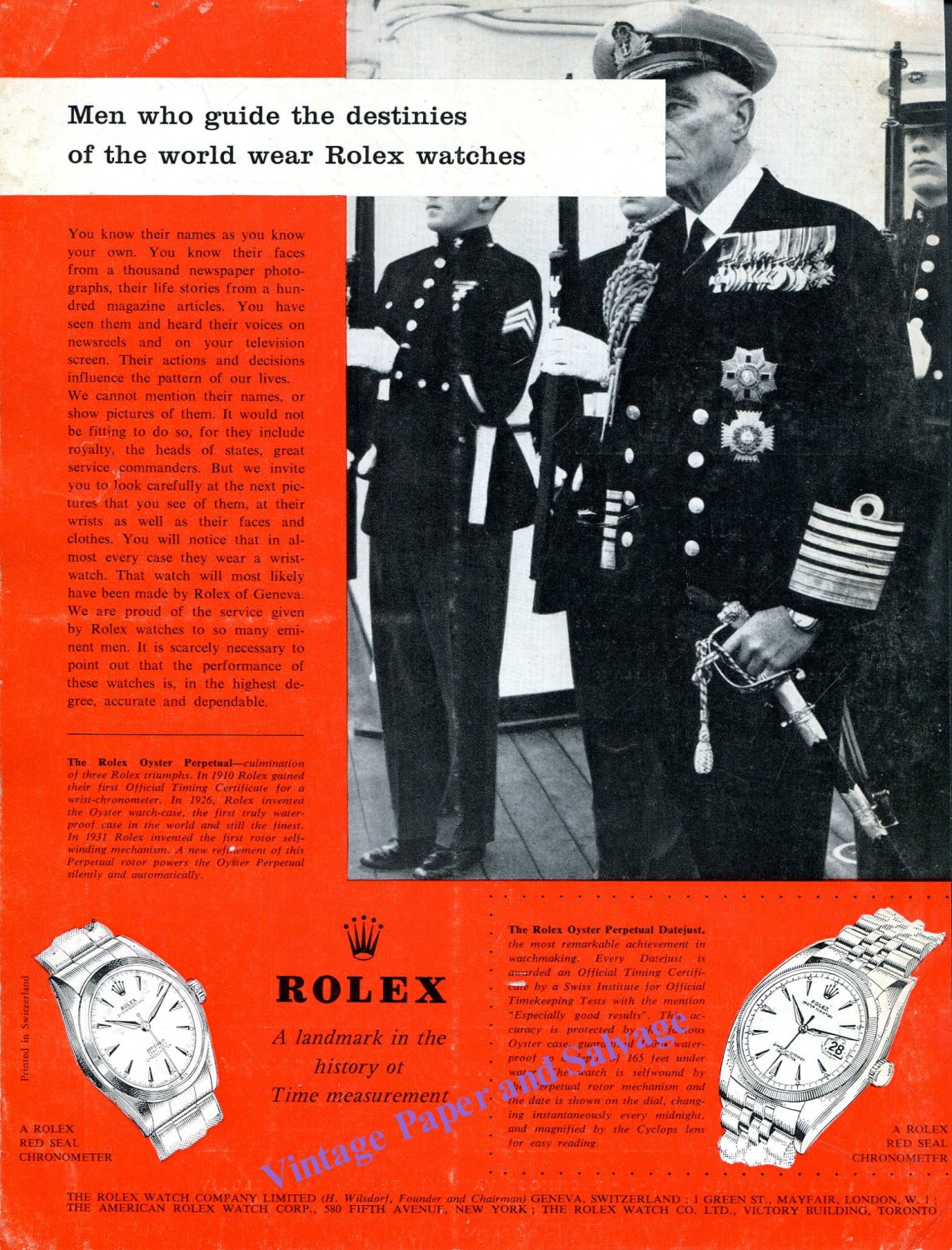 1960 Rolex Red Seal Chronometer Watch Advert Vintage Swiss Print Ad Rolex Watch Co CH