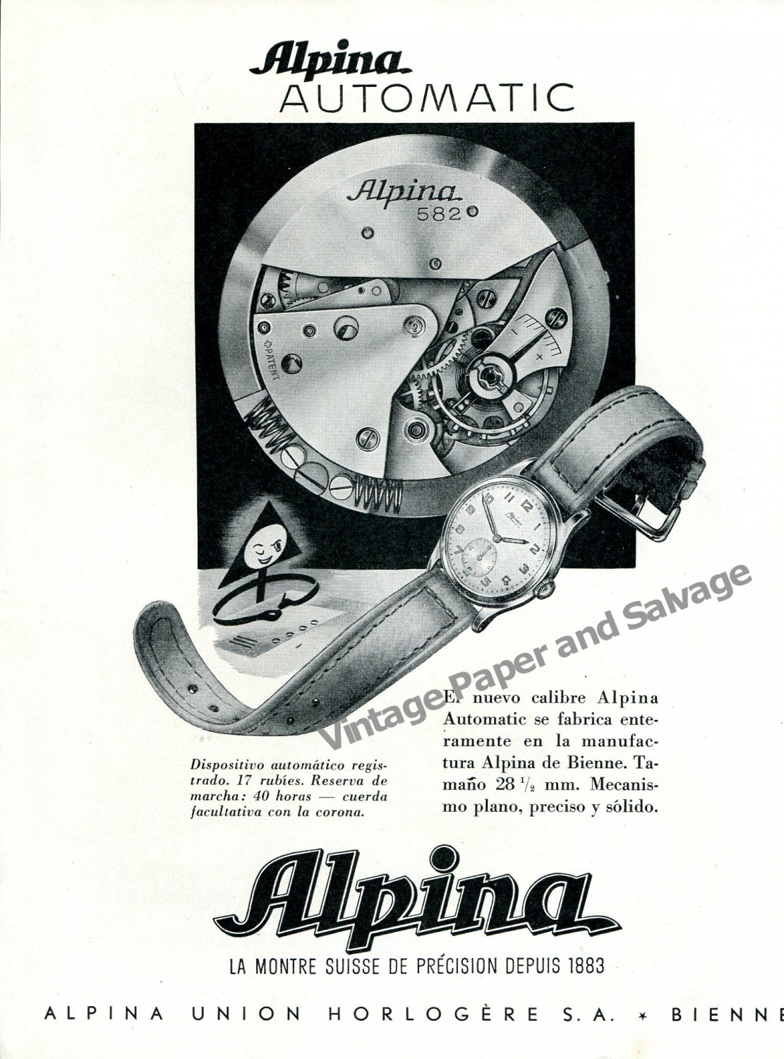 1948 Alpina Watch Company Switzerland Alpina Union Horlogere SA Swiss Print Ad