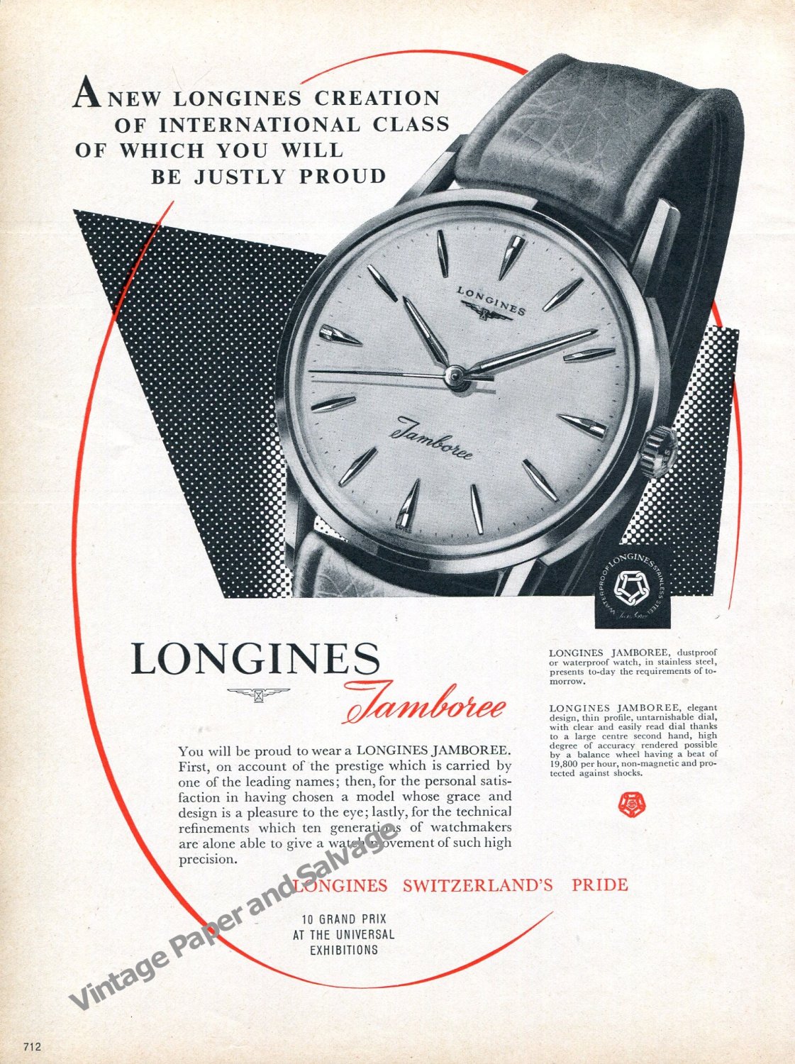 1959 Longines Jamboree Watch Advert Vintage 1950s Swiss Print Ad ...