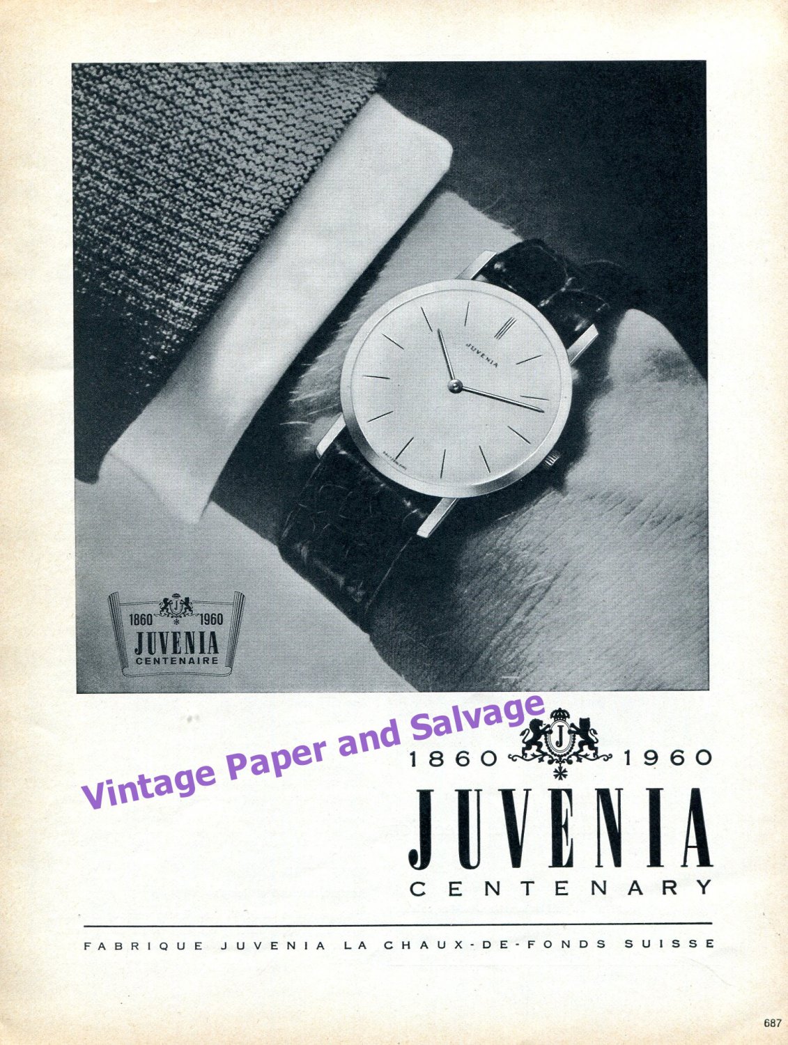 1960 Juvenia Watch Company Centenary 100 Year Anniversary Swiss Print Ad Suisse