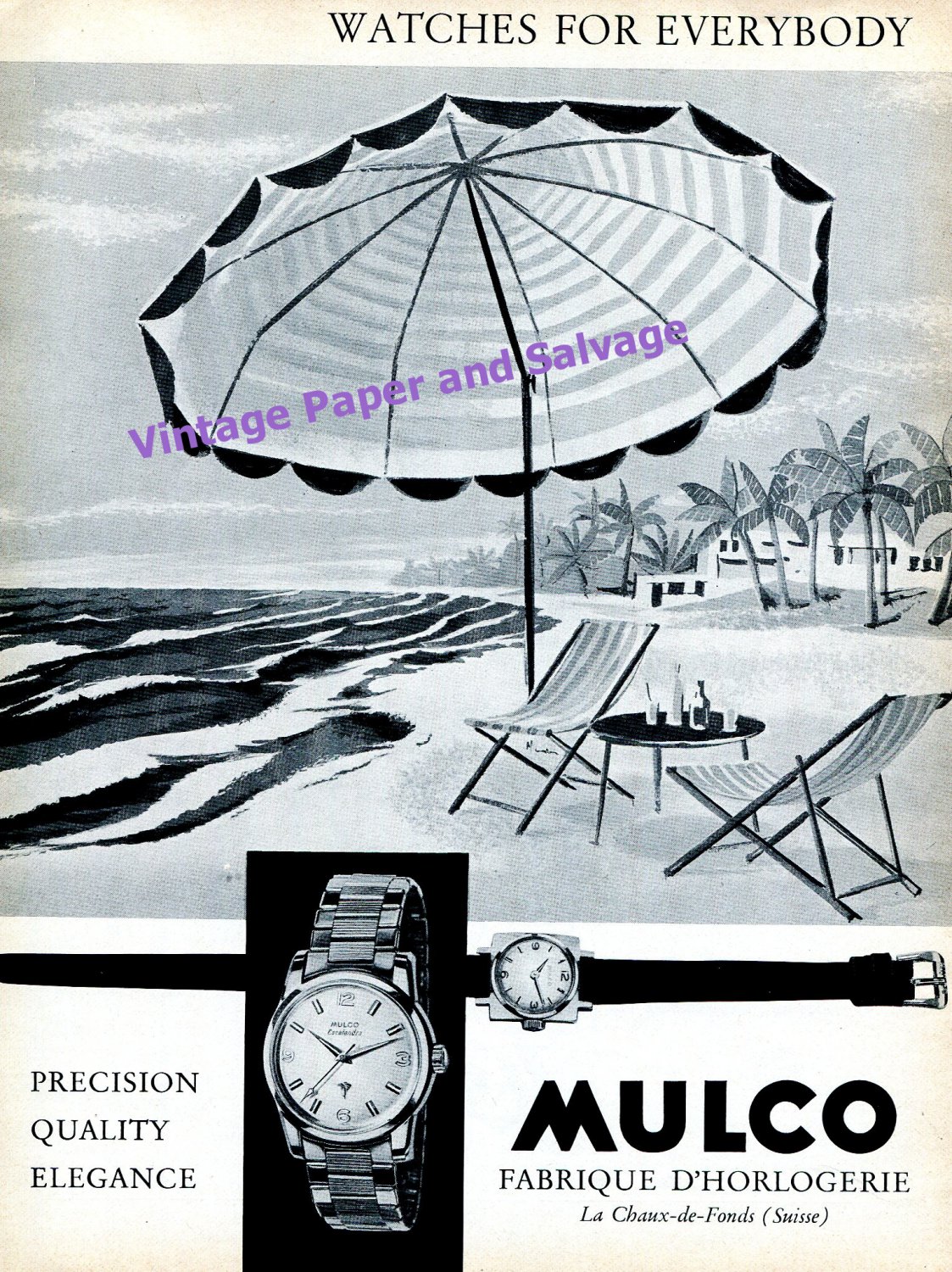 1960 Mulco Watch Company Precision Quality Elegance Swiss Print Ad Switzerland