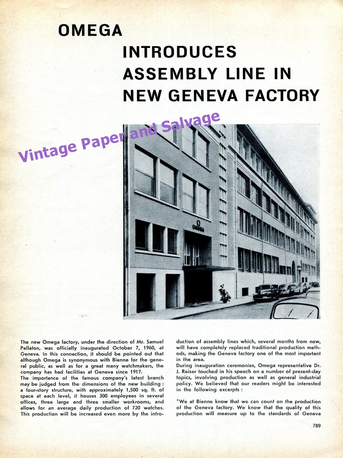1960 Omega Watch Company Introduces Assembly Line in New Geneva Factory