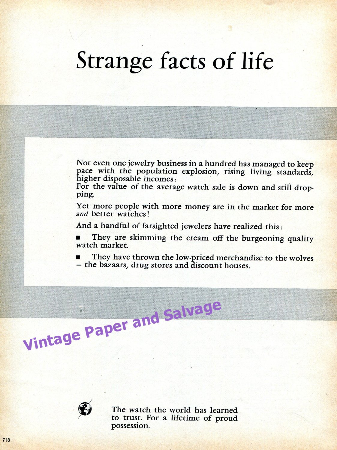 1960 Omega Watch Company Strange Facts of Life 1960 Swiss Print Ad Switzerland
