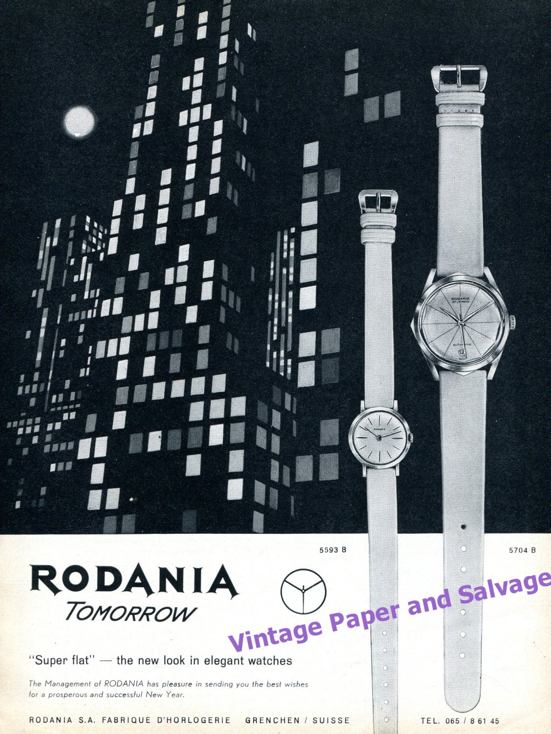 1960 Rodania Watch Company Tomorrow Vintage Swiss Print Ad Grenchen Switzerland