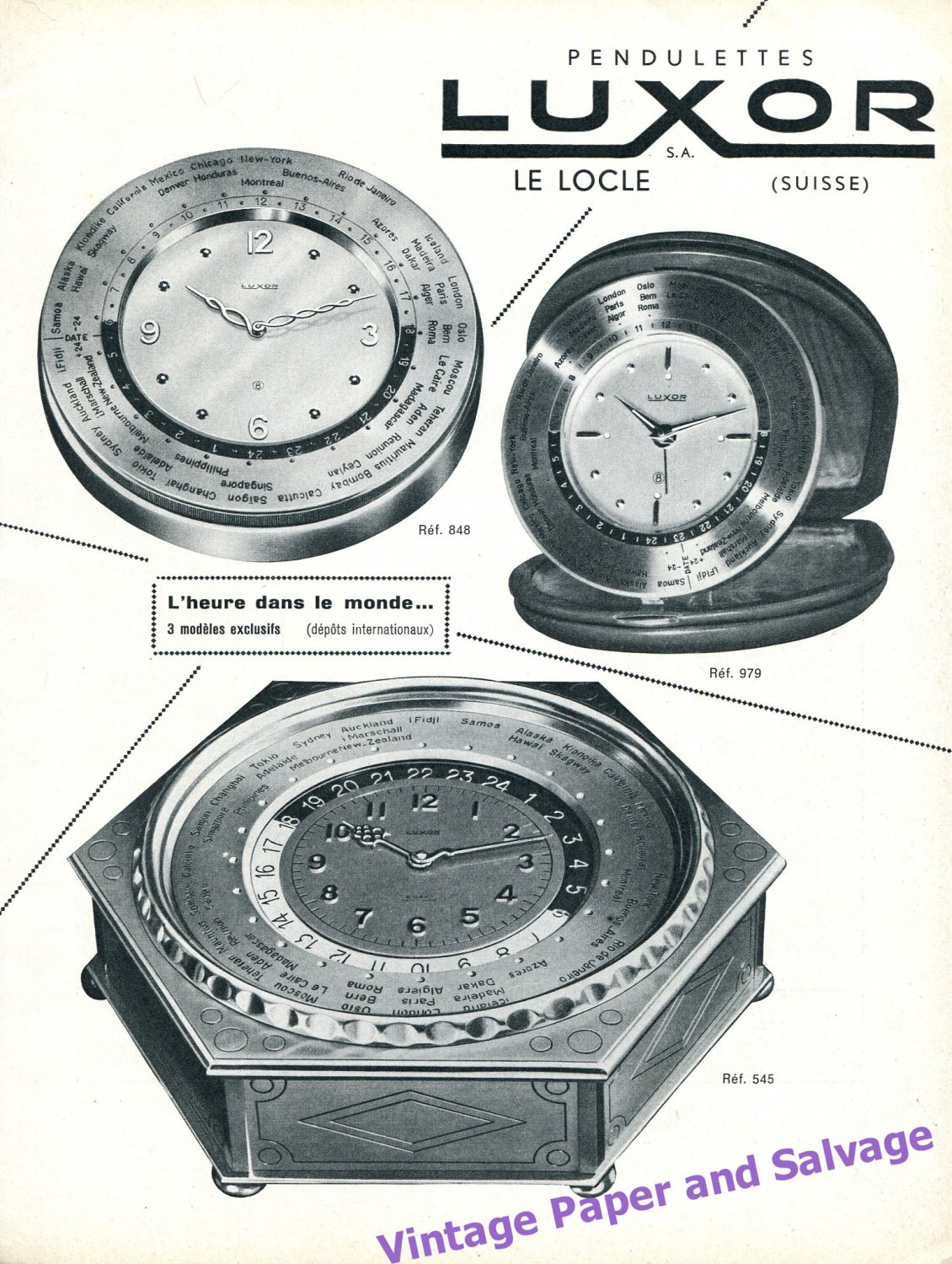 1957 Luxor Clock Company Pendulettes Luxor Vintage Swiss Print Ad Advert Suisse Publicite