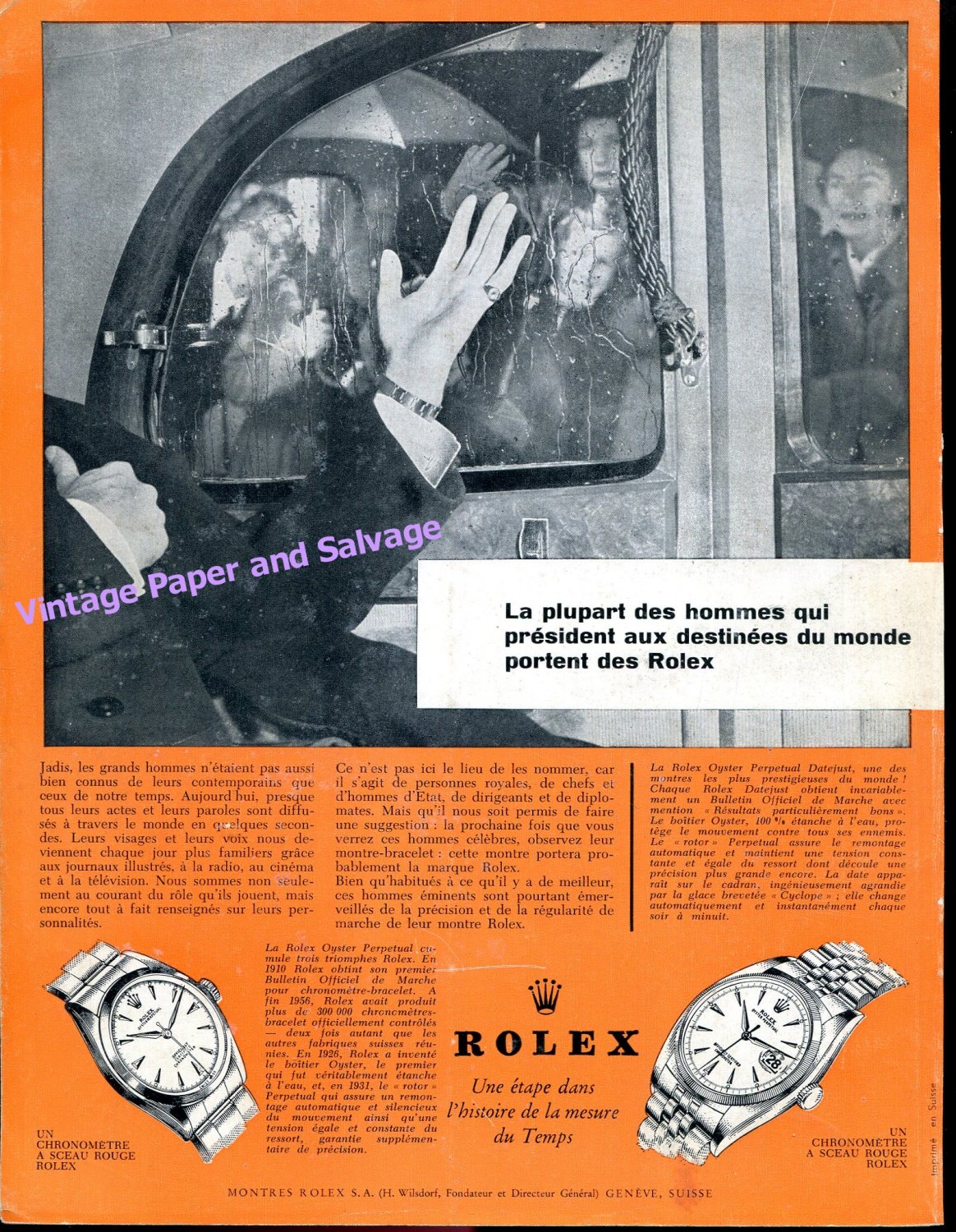 1957 Rolex Oyster Perpetual Watch Advert Vintage 1950s Swiss Print Ad Rolex Watch Company