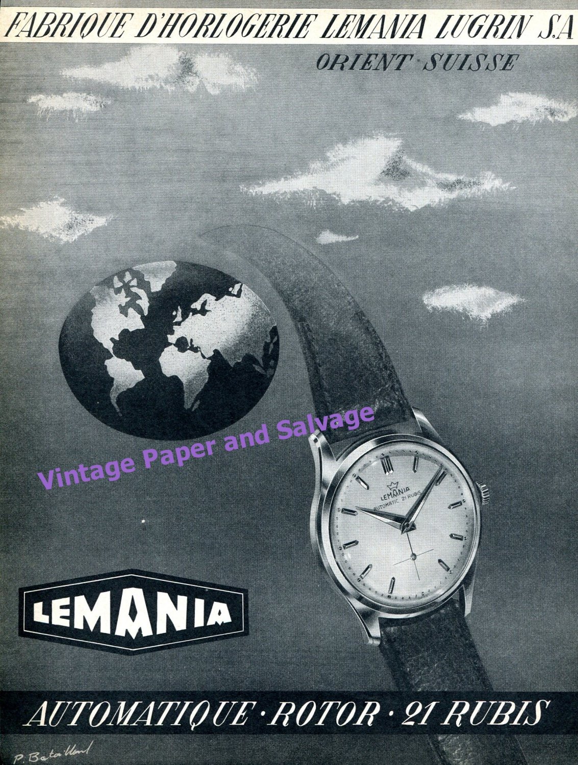 1955 Lemania Automatic Watch Advert Lugrin SA Switzerland Vintage Swiss Print Ad