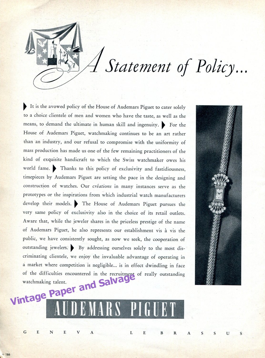 1955 Audemars Piguet Watch Company The Ultimate in Skill and Ingenuity Swiss Print Ad