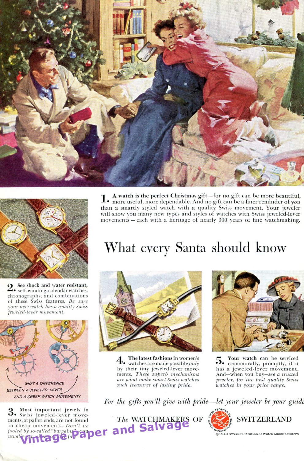 1949 Watchmakers of Switzerland What Every Santa Should Know Vintage  1940s Print Ad