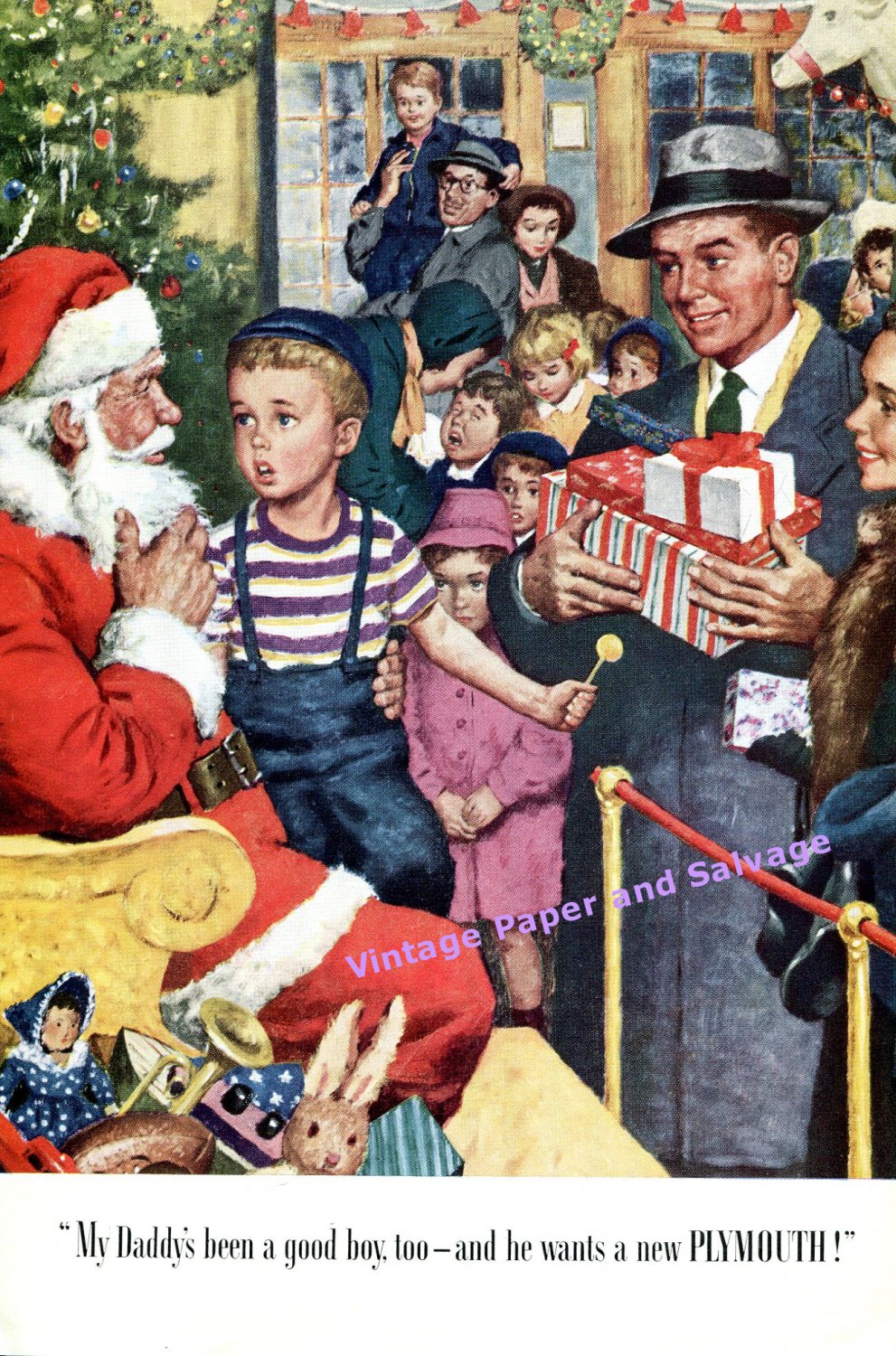 1949 Plymouth Automobiles My Daddy's Been a Good Boy Too Santa 1940s Christmas Print Ad