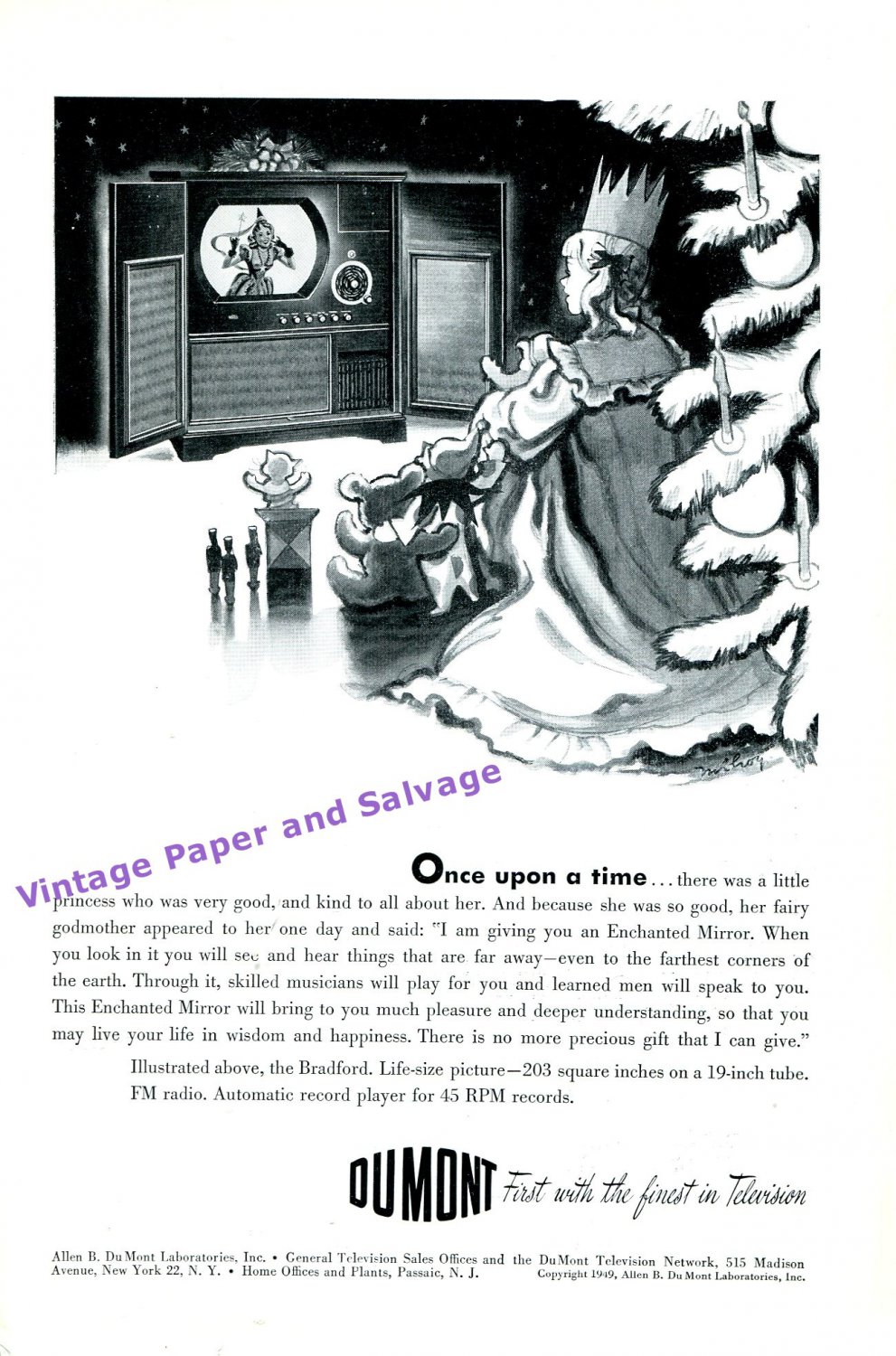 1949 Dumont First with the Finest in Television Dumont Bradford 1940s Print Ad