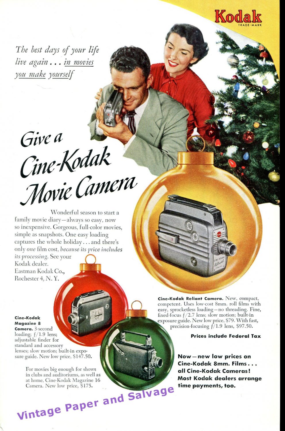 1949 Cine-Kodak The Best Days of Your Life Live Again 1940s Print Ad Advertisement