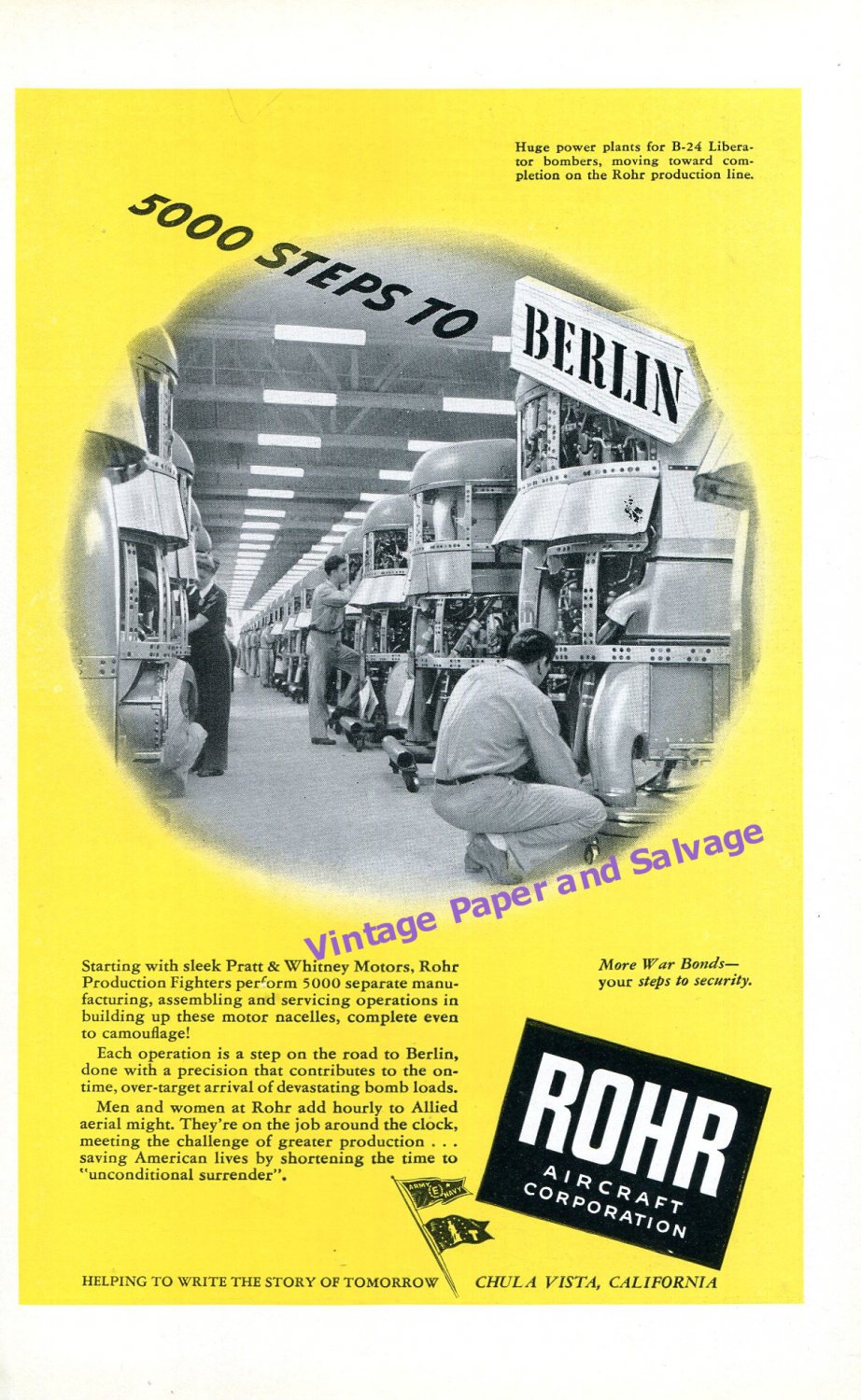 1944 Rohr Aircraft Corporation Aviation 5000 Steps to Berlin WWII WW2 Print Ad