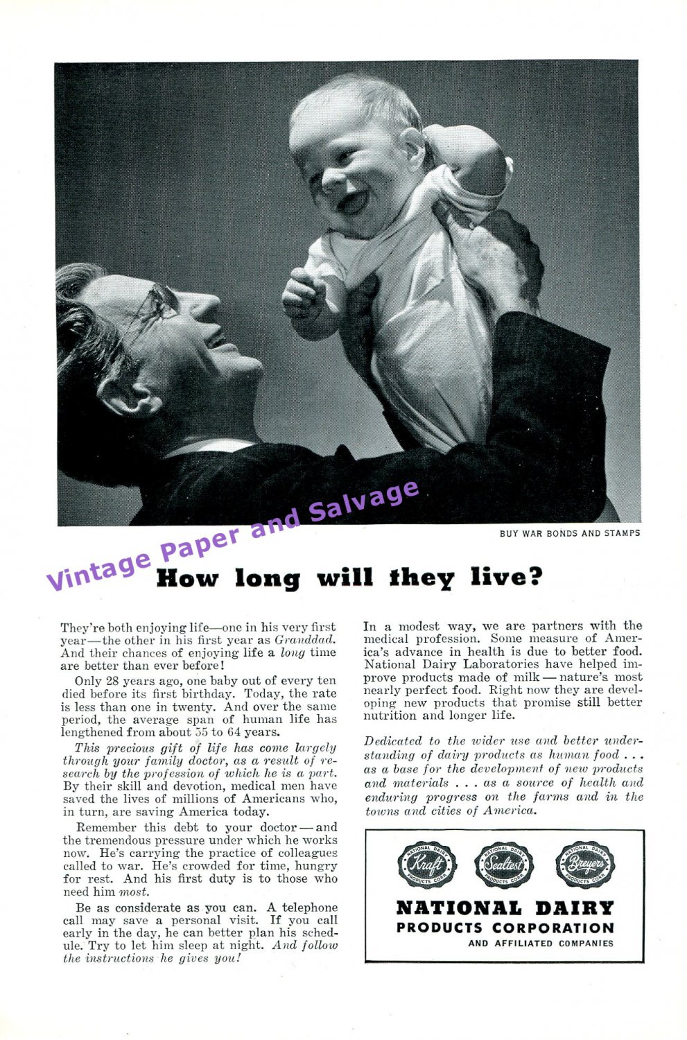 1944 National Dairy Products Corp WWII WW2 Be Considerate of Your Doctor 1940s Print Ad