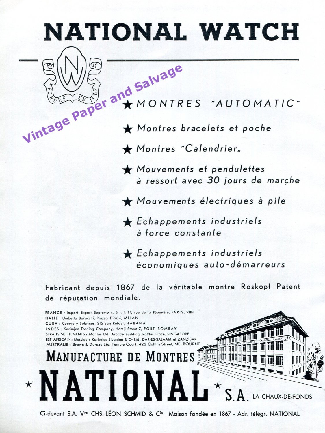 1951 National Watch Company Manufacture de Montres National SA Swiss Print Ad