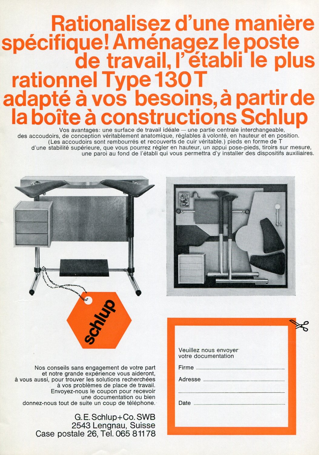 1969 G. E. Schlup + Co. Switzerland Vintage 1960s Swiss Print Ad Suisse Advert