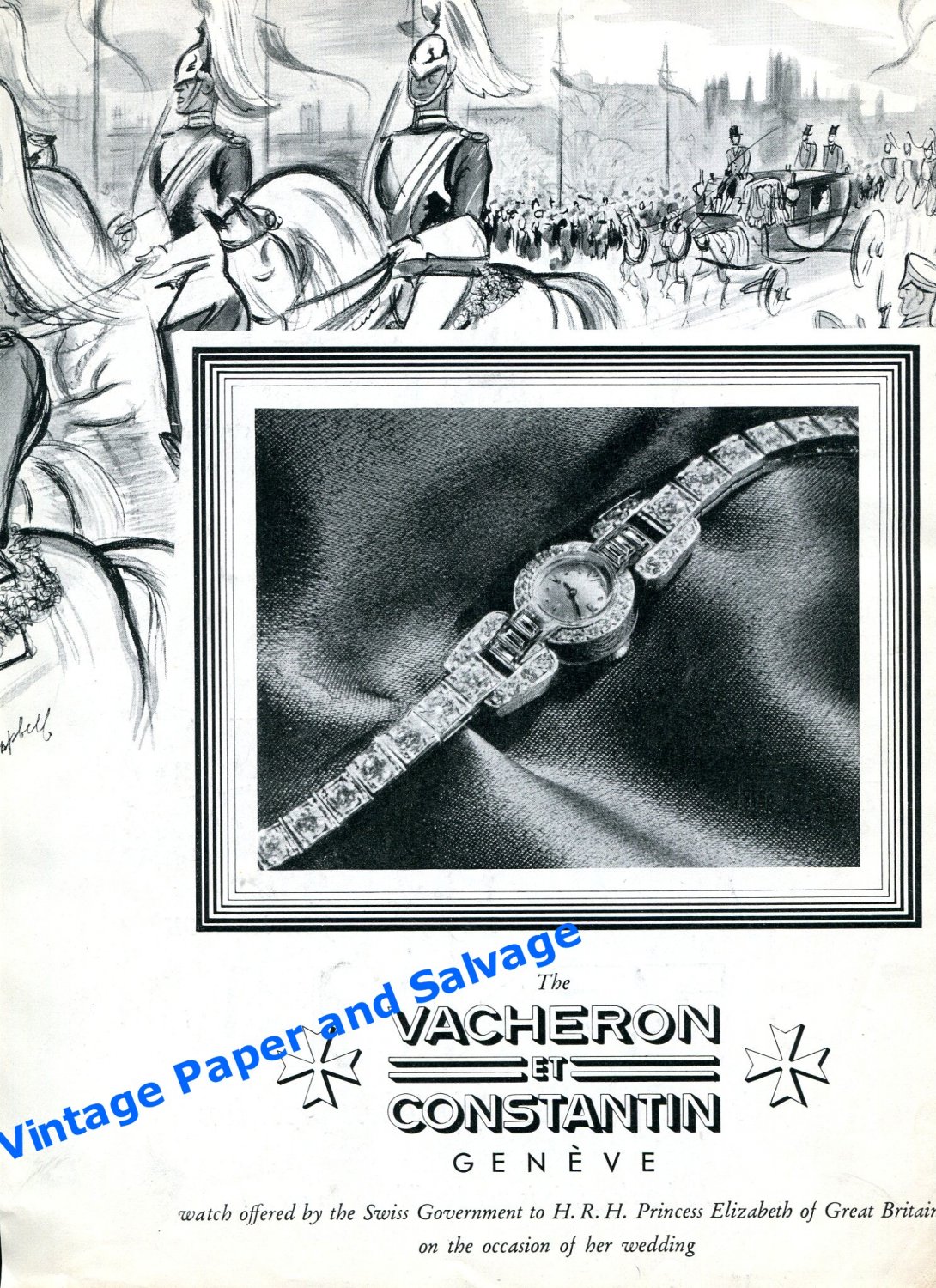 1948 Vacheron Constantin Watch Company Princess Elizabeth Great Britain Vintage 1940s Swiss Print Ad