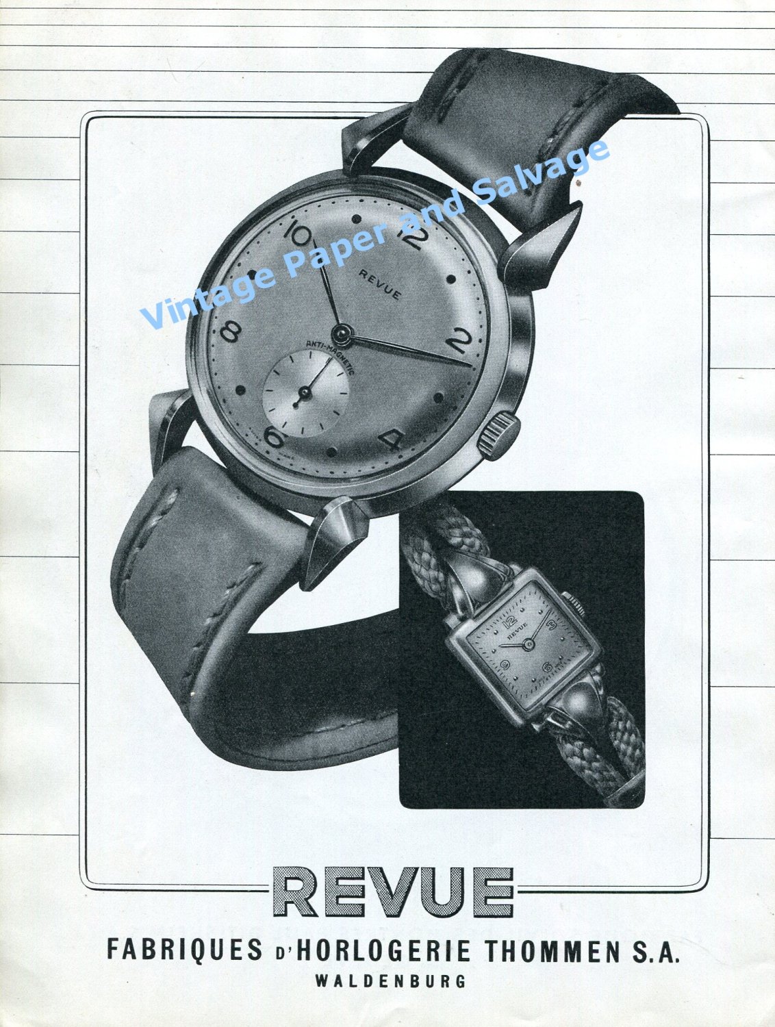 1948 Revue Watch Company Thommen SA Switzerland Vintage Swiss Print Ad Advert