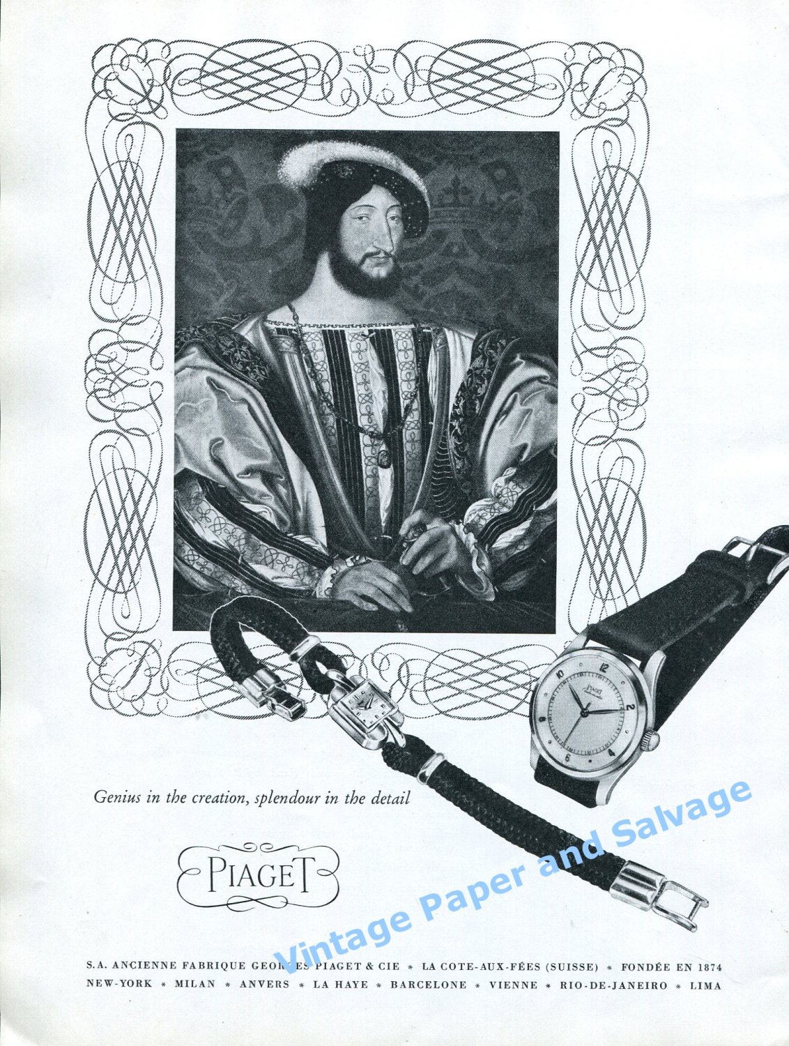 1948 Piaget Watch Company SA Ancienne Fabrique Georges Piaget + Cie Swiss Print Ad Advert