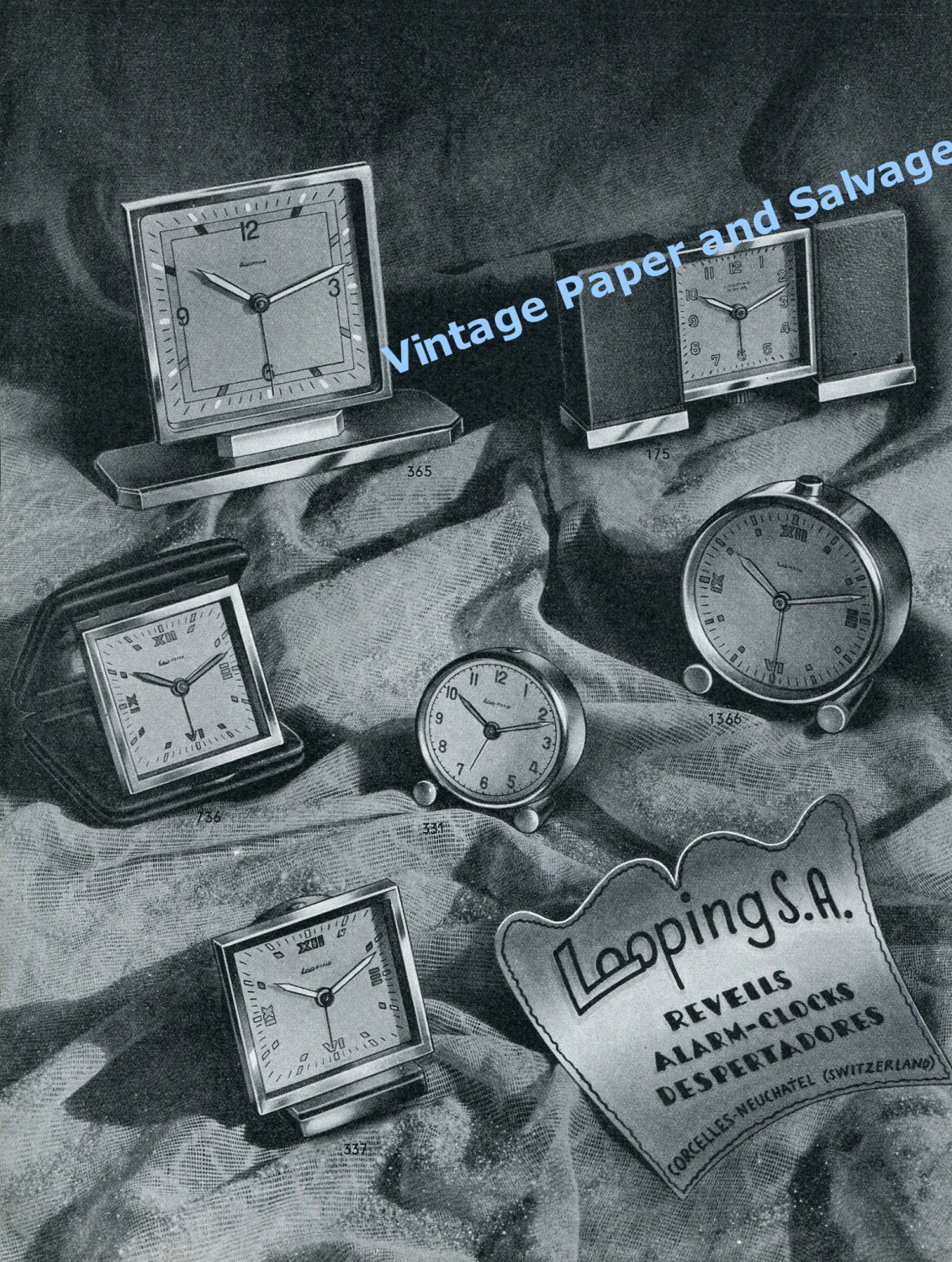 1948 Looping Alarm Clock Advert Looping SA Switzerland Swiss Print Ad Publicite