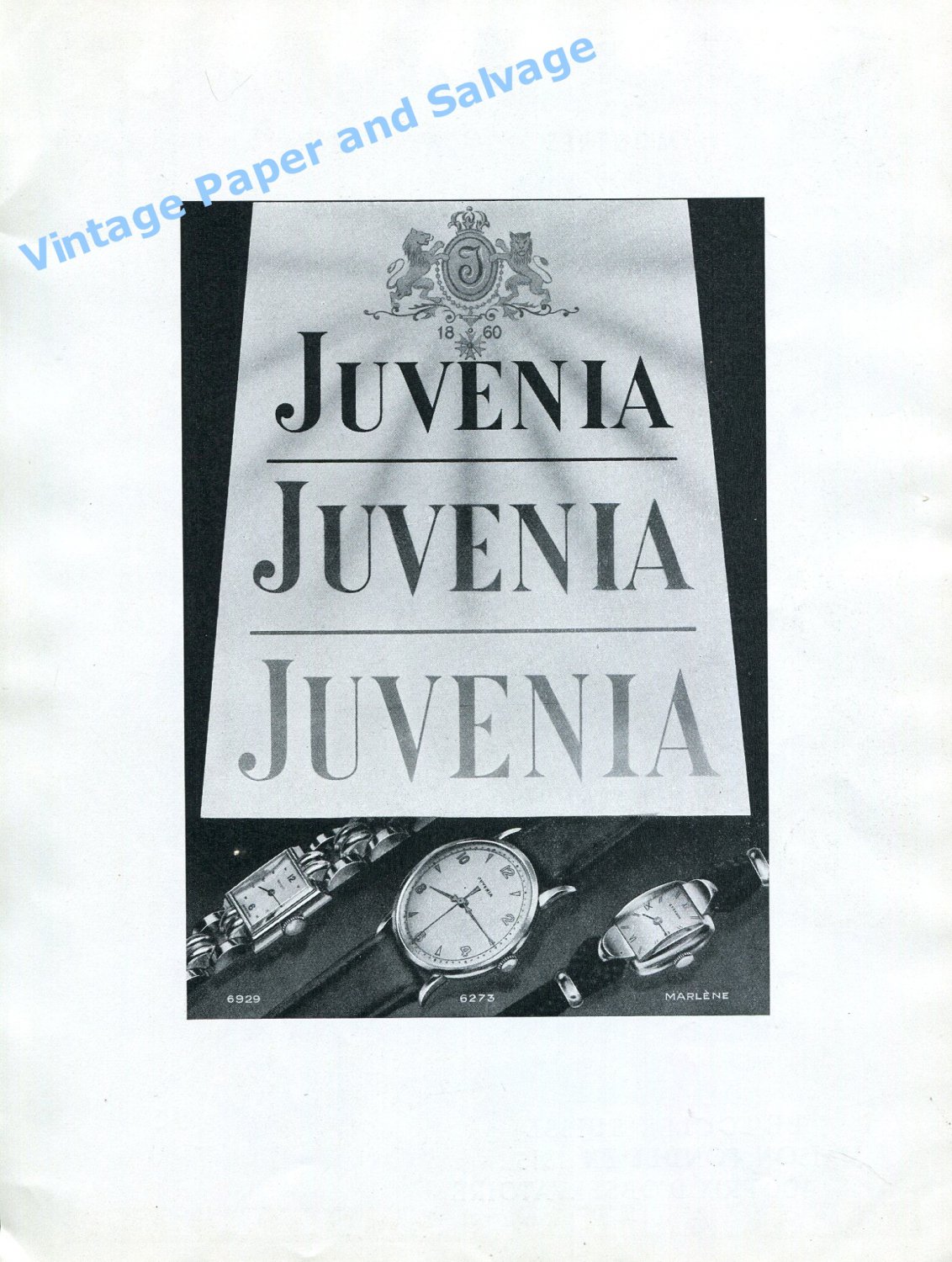 1948 Juvenia Watch Company Switzerland Vintage 1940s Swiss Print Ad Advert
