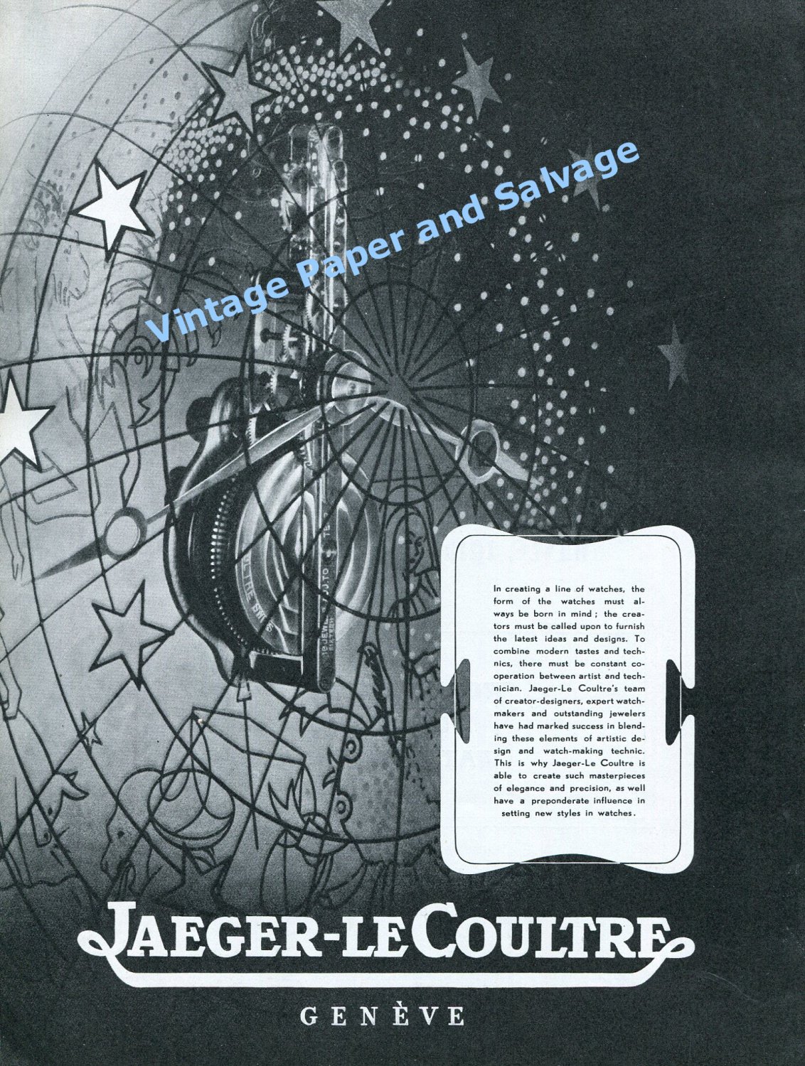 1948 Jaeger-LeCoultre Cooperation Between Artist and Technician Vintage Swiss Print Ad