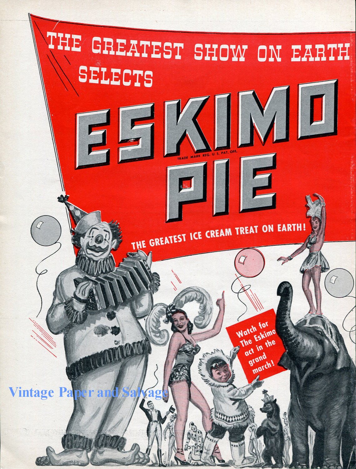 1956 Eskimo Pie Ice Cream Circus Treat Clowns Elephants Ringling Bros 1950s Print Ad Advert