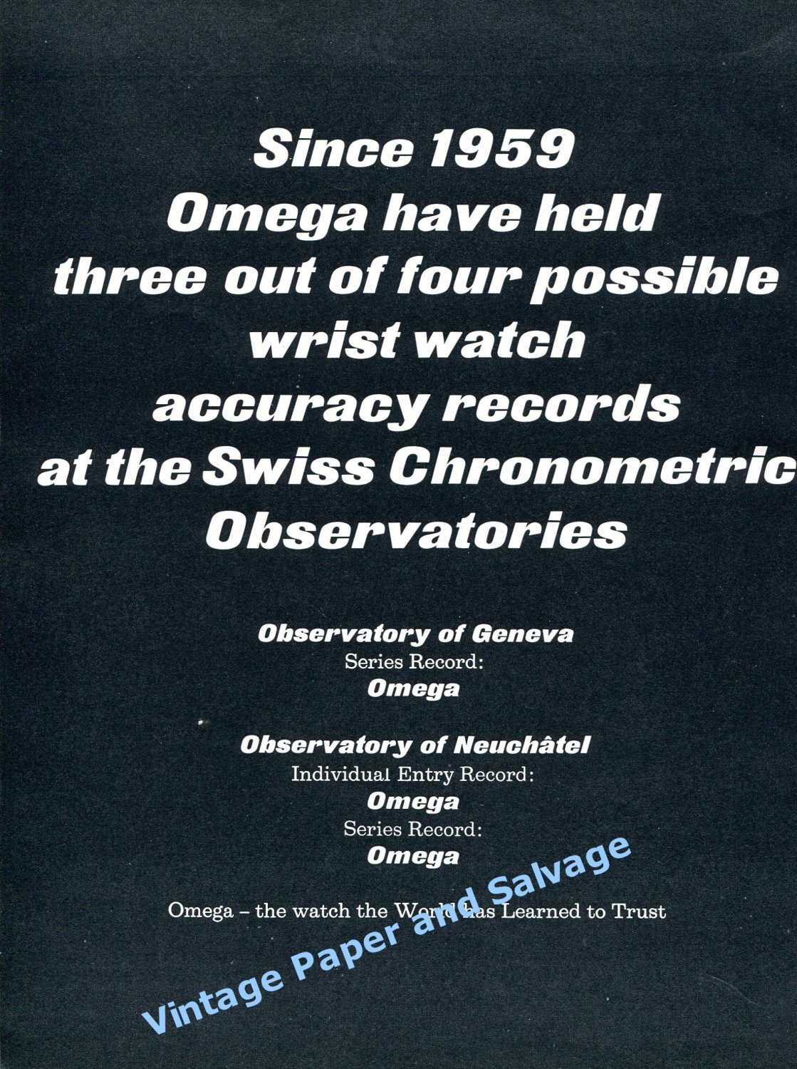 1961 Omega Watch Company Winner of 3 Out of 4 Accuracy Records Swiss Print Ad