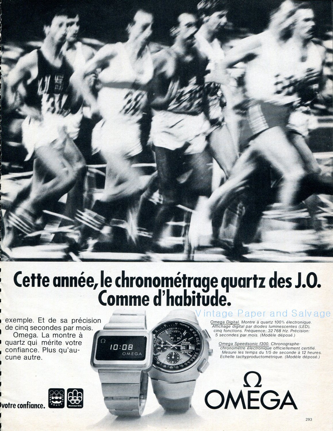 1976 Omega Speedsonic f300 Watch Advert Swiss Print Ad Olympics Omega Watches Company Publicite