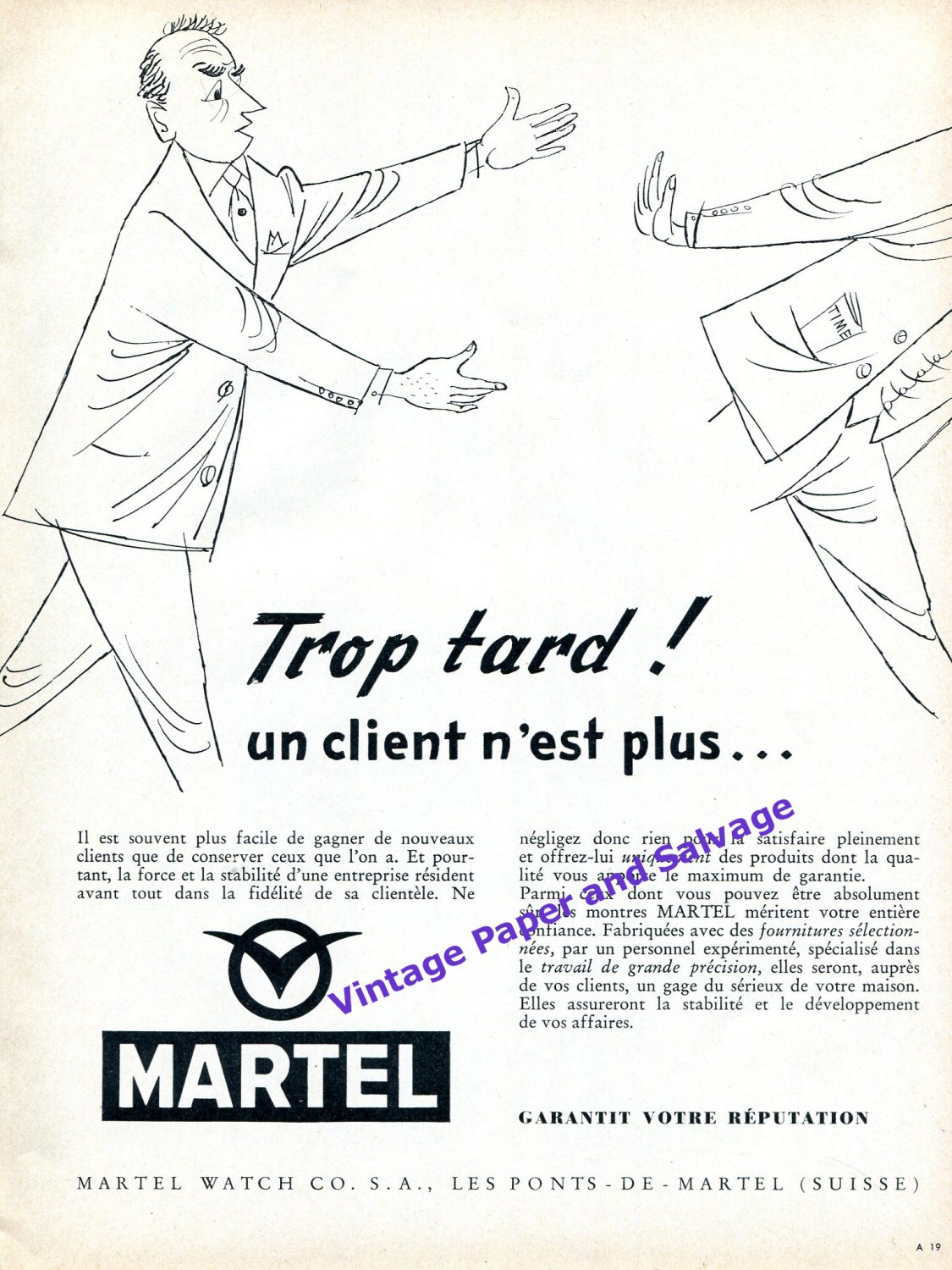 1957 Martel Watch Company Les Ponts de Martel Switzerland Swiss Print Ad Advert