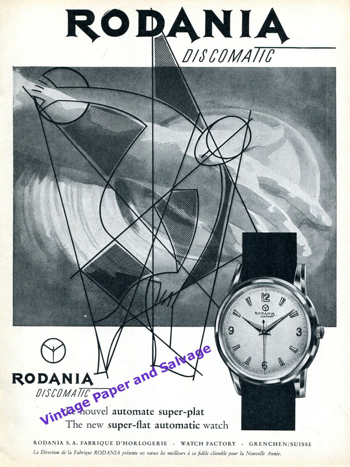 1957 Rodania Discomatic Watch Advert Rodania Watch Factory Switzerland Swiss Ad