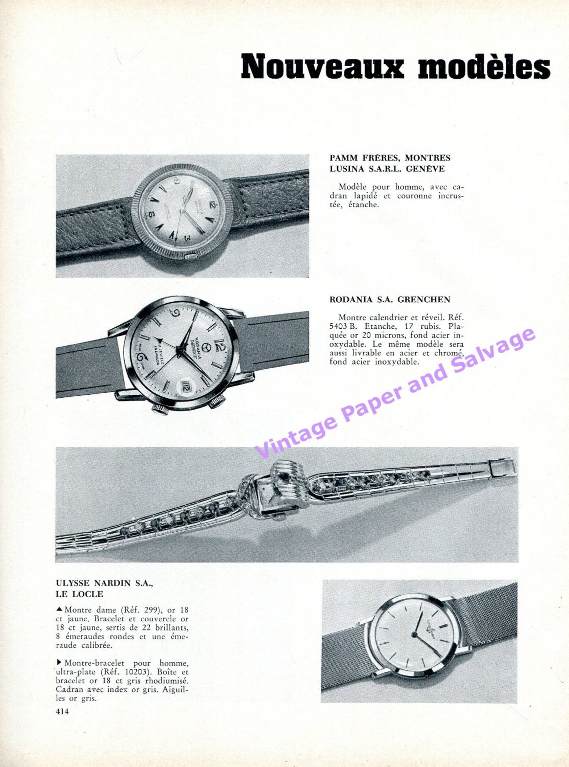 1957 Ulysse Nardin Watch Company Eberhard & Co New Models Swiss Magazine Article