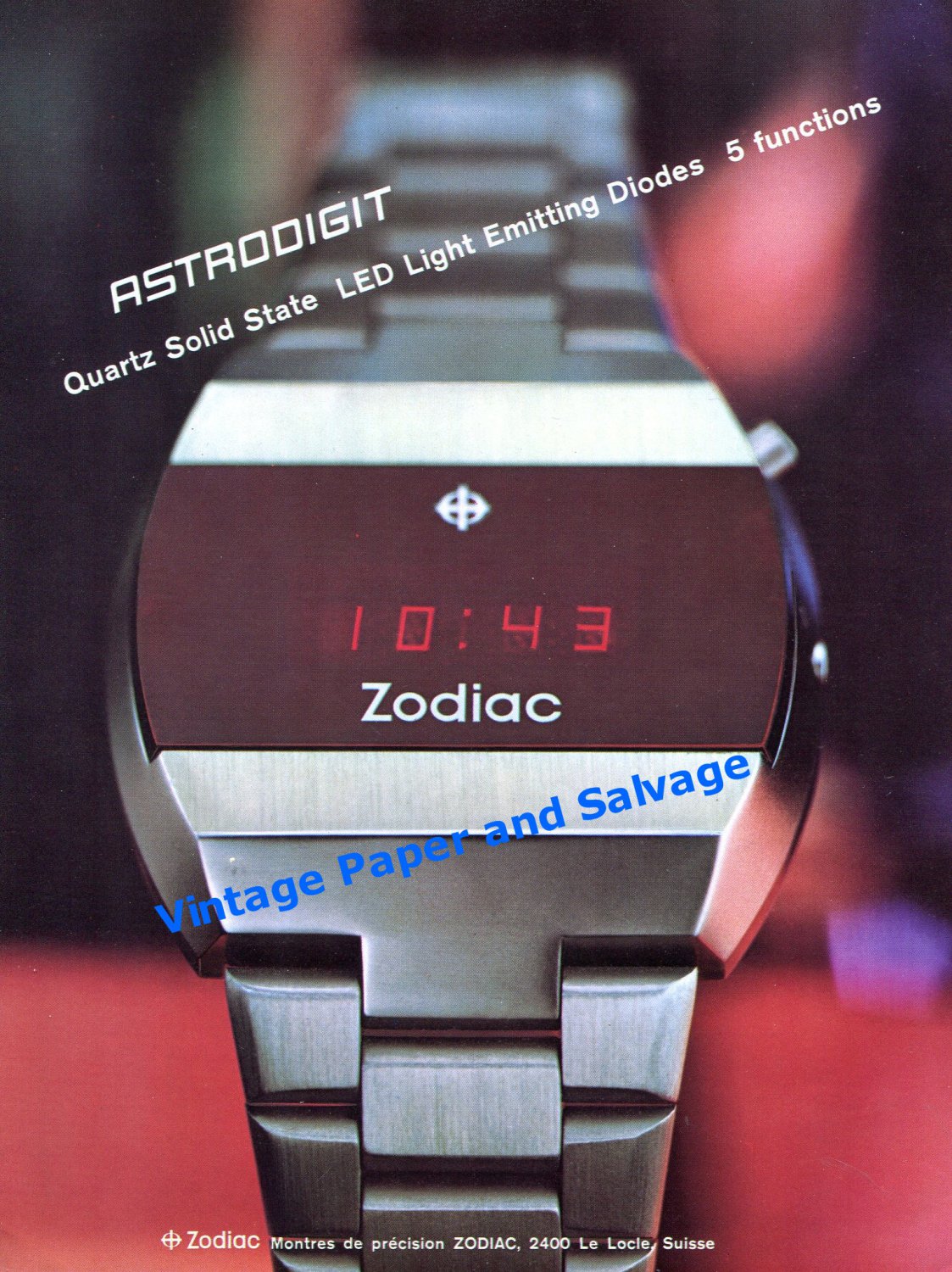 1976 Zodiac Astrodigit Watch Advert Swiss Print Ad Publicite Zodiac Watch Company
