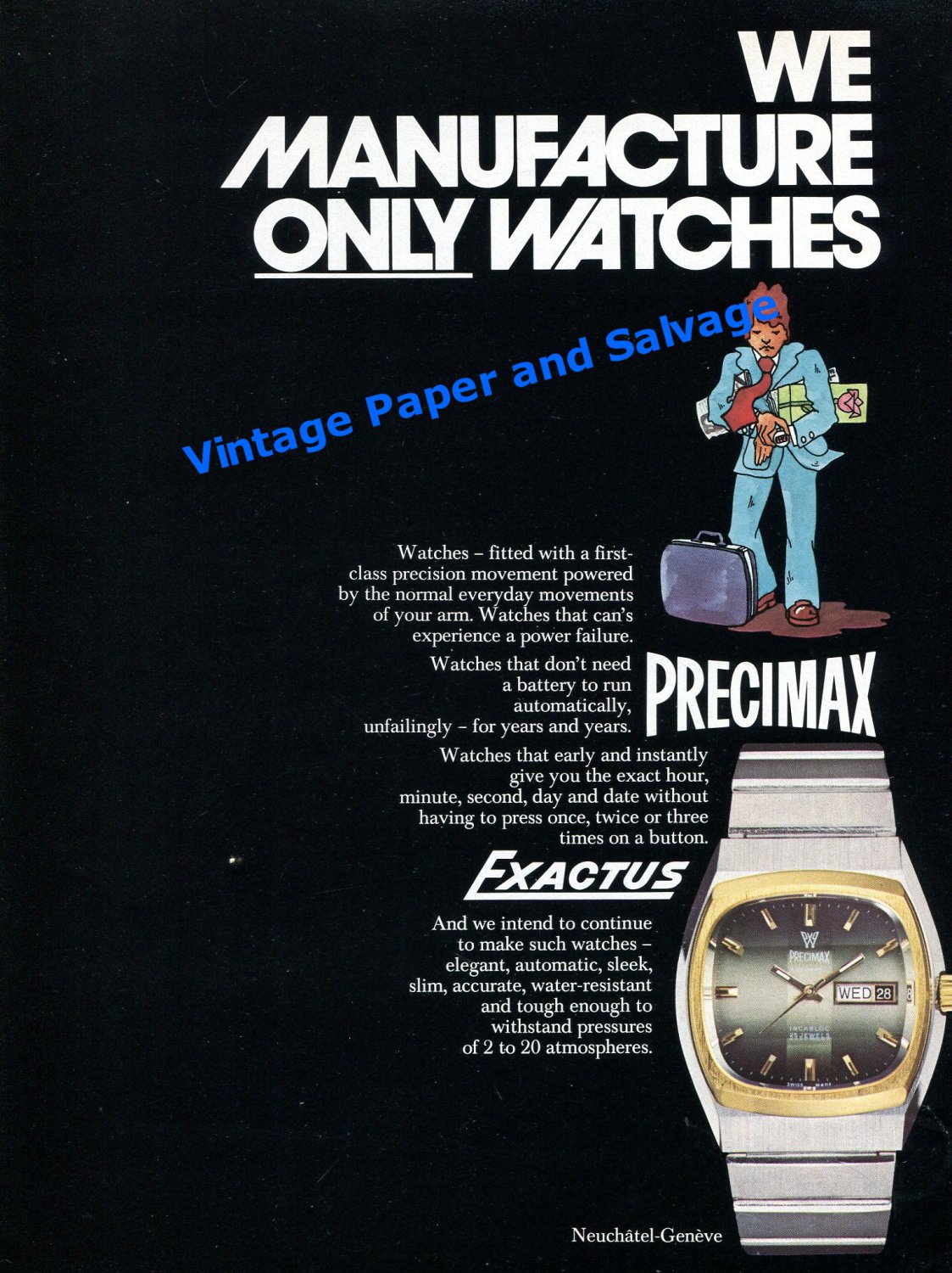 1976 Precimax Watch Company Exactus Neuchatel Geneva Switzerland Swiss Print Ad