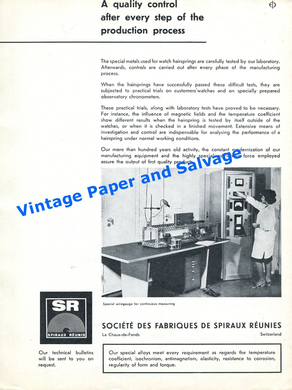 1965 Spiraux Reunies Quality Control After Every Step Swiss Print Ad Horology