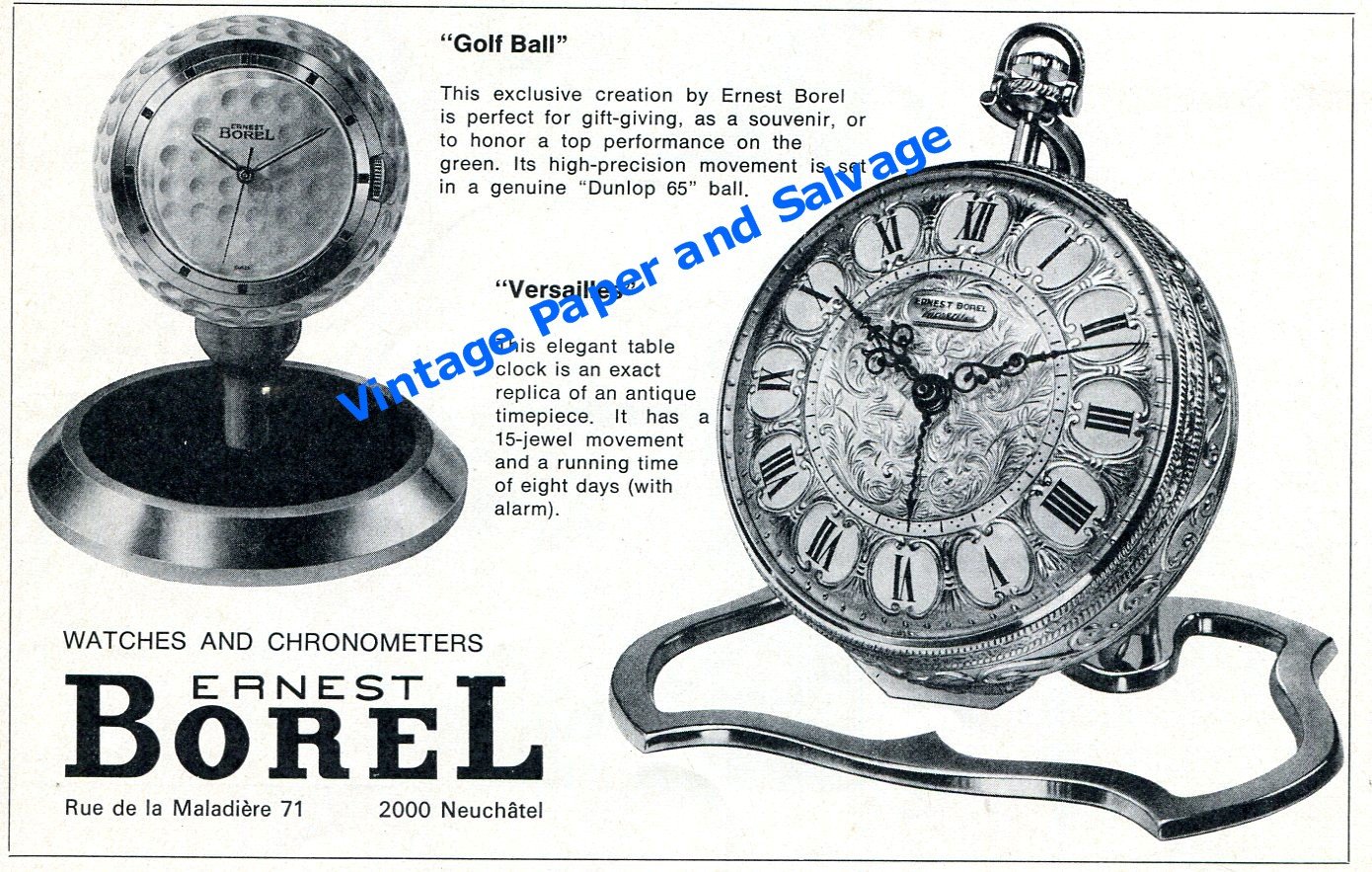 1965 Ernest Borel Watch Company Switzerland Swiss Print Ad Advert Versailles