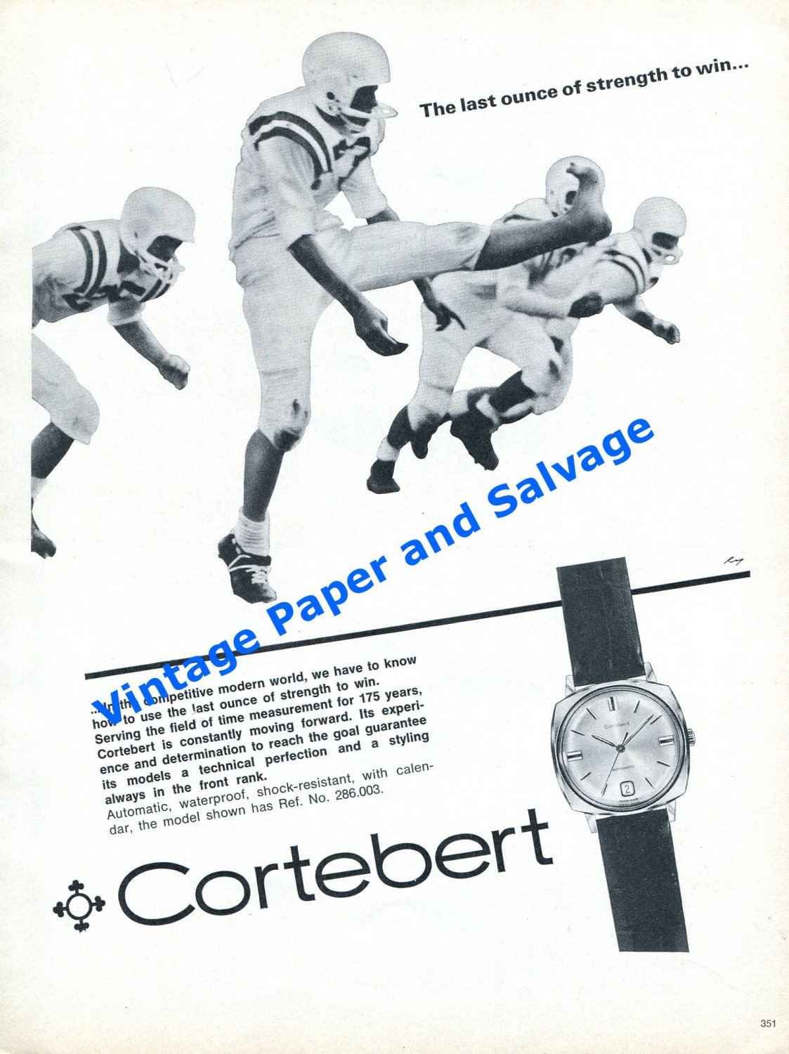 1965 Cortebert Watch Company The Last Ounce of Strength to Win Swiss Print Ad