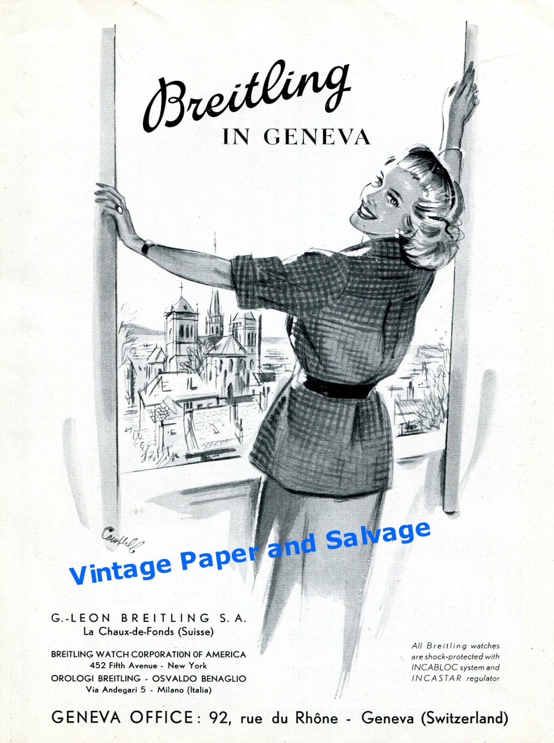 1949 Breitling in Geneva Breitling Watch Company Switzerland Vintage 1940s Swiss Print Ad Advert