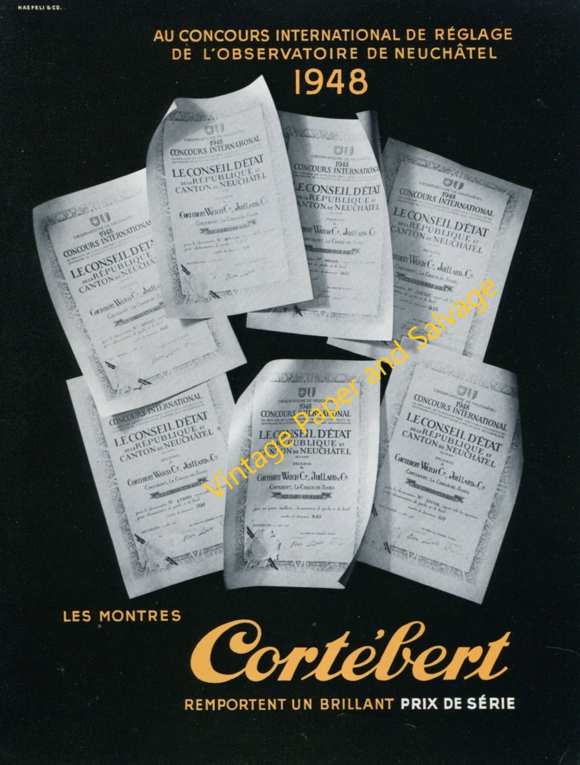 Vintage 1948 Cortebert Watch Co Juillard et Cie Swiss Advert Publicite Suisse Montres CH