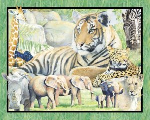 WILDLIFE PRINTS FABRIC PANEL 45 INCH BY 36 INCH Animal Zoological WALL HANGING