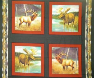45 INCH BIG GAME MOOSE PANELS 100% COTTON FABRIC 1 YARD four 14.5 INCH each