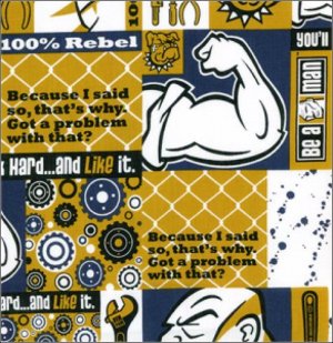 FREE SPIRIT BE A MAN FABRIC WORK HARD MAN SAYINGS GOLD AND BLACK NEW ON BOLT
